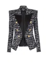 Balmain 6-button Jacket With "love Letter" Print In Black