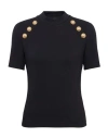 Balmain Sleeveless Black Crop Knit Top With Gold Buttons In Black