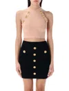 Balmain Ribbed Halter Neck Top With Gold Buttons
