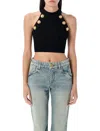 Balmain 6-button Knit Halterneck Top In Black