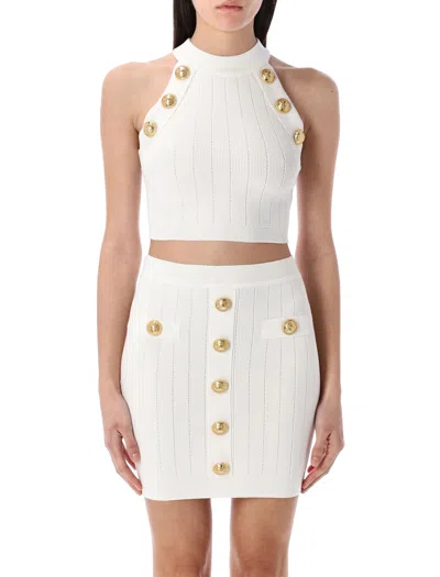 BALMAIN BALMAIN 6-BUTTON KNIT HALTERNECK TOP
