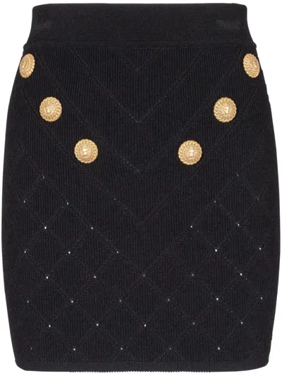Balmain High Waisted 6 Button Knit Skirt In Black