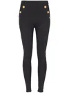 Balmain High-waisted Stretch Fit Leggings With Gold Button Accents In Black