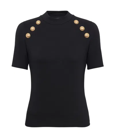 Balmain Sleeveless Black Crop Knit Top With Gold Buttons