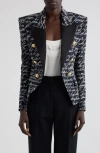 Balmain Love Letter Tuxedo Blazer In Eab Black/white