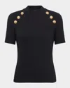 Balmain Sleeveless Black Crop Knit Top With Gold Buttons In Black