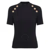 Balmain Sleeveless Black Crop Knit Top With Gold Buttons In Black