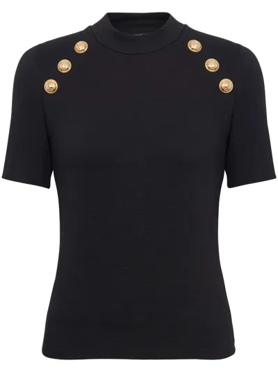 Balmain Sleeveless Black Crop Knit Top With Gold Buttons