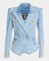 Balmain Tailored Jacket With Peak Lapels And Frayed Edges In Lt Blue
