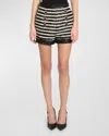 Balmain Black And White Striped Shorts With Jewel Buttons In All-over Sequins Fabric Woman In Blkwhite