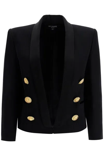 Balmain Tailored Cropped Jacket With Double-breasted Front In Black