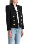 Balmain Cropped Grain De Poudre Edge-to-edge Jacket With 6 Buttons In Black
