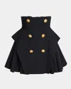 Balmain Button-embellished Pleated Grain De Poudre Wool Mini Skirt