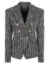 Balmain Tweed Jacket Structured Cinched Waist In Black/multicolor