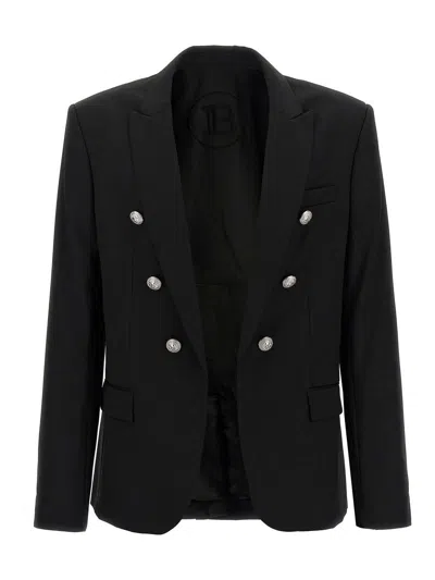 Balmain Button-embellished Wool Blazer In Black