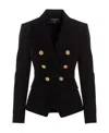 Balmain Black Double-breasted Jacket With Branded Buttons And Asymmetric Cut In Wool Woman In Black