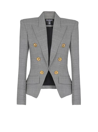 Balmain 6-buttons Jacket In Prince Of Wales Jacquard In Black
