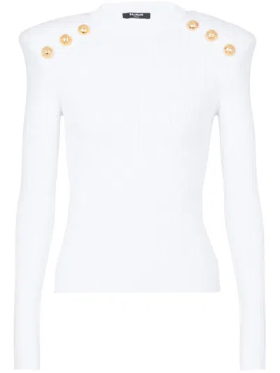 Balmain Rib Knit Viscose Sweater In White