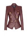 Balmain Double-breasted Lambskin Leather Blazer In Brown