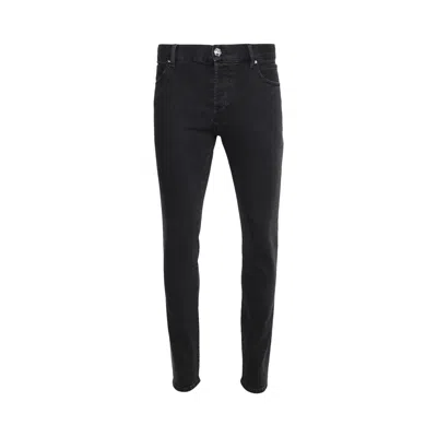 Pre-owned Balmain 6 Pocket Slim Acid Wash 'noir Delave' In Black