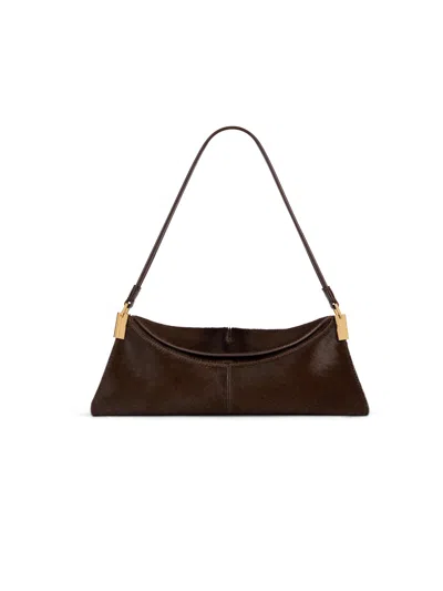 Balmain 64-83 Small Bag In Pony-effect Leather In Dark Brown