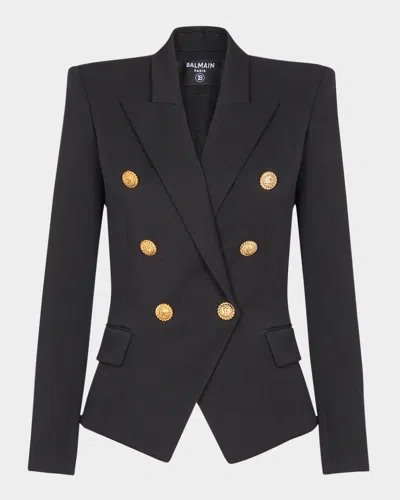 Balmain 6-button Fitted Wool Blazer In Black