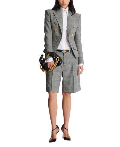 Balmain 6-button Jacket In Prince Of Wales Jacquard In Black