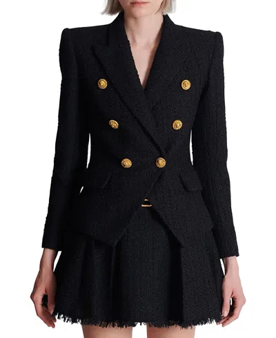 Balmain 6-button Tweed Jacket In Black