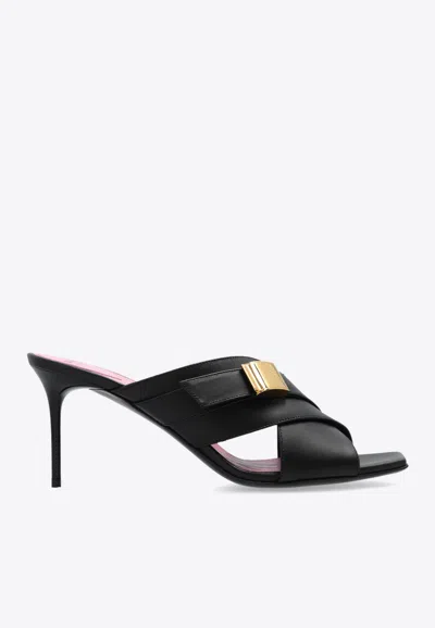 Balmain Crossover 75mm Leather Mules In Black