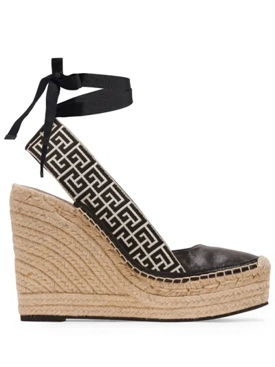 Balmain Alex Monogram Ankle-tie Wedge Espadrilles In Multicolor