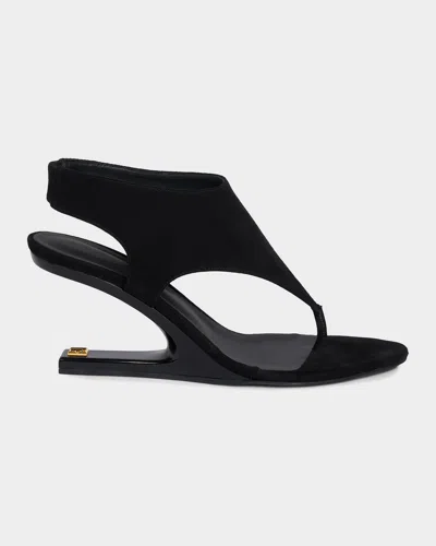 Balmain 75mm Suede Thong Slingback Sandals In Black