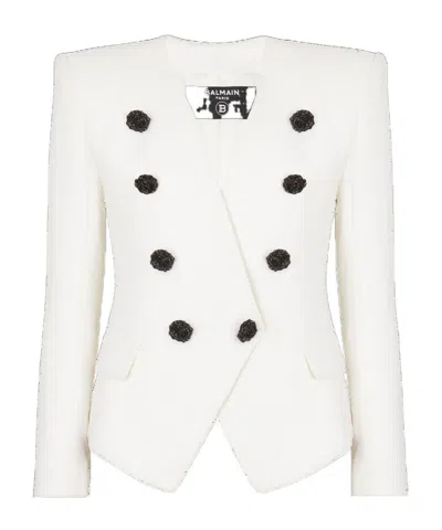 Balmain 8-button Double Crepe Jacket In White