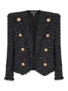 Balmain Cropped 8-button Jacket In Polka-dot Tweed In Gold