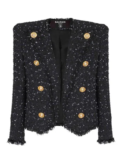 BALMAIN 8-BUTTON SPENCER JACKET IN POLKA DOT TWEED