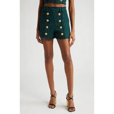 Balmain 8-button Tweed Shorts In Blue