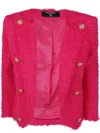 Balmain 8 Button Tweed Spencer Jacket In Red