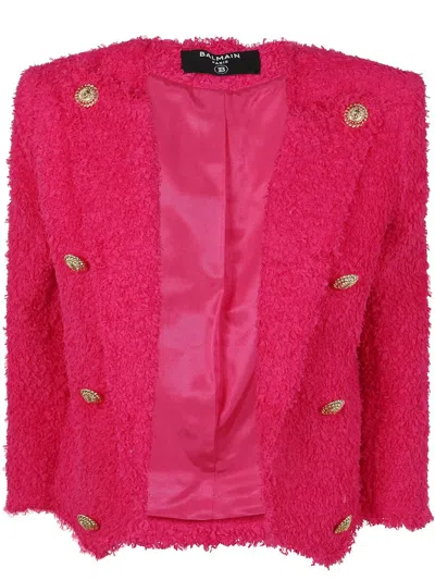Balmain 8 Button Tweed Spencer Jacket In Multi