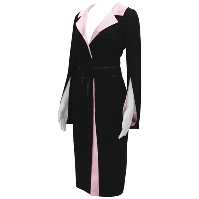 Pre-owned Balmain 80's Classic Black Wool Silk Unique Sleeves Dress W / Belt Fr. 36 - Us 4