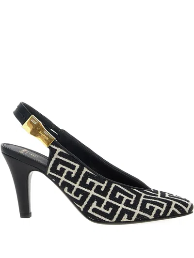 Balmain 80mm Tara Monogram-jacquard Slingback Pumps In Black