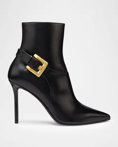 Balmain 85mm Buckle Leather Ankle Booties In Black