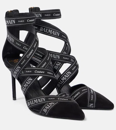 BALMAIN 95 LOGO SUEDE SANDALS