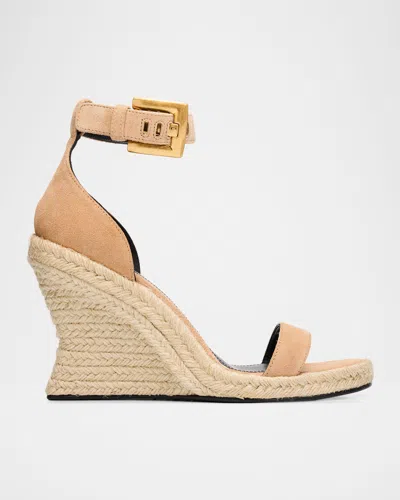 Balmain 95mm Anthem Suede Espadrille Wedge Sandals In Brown