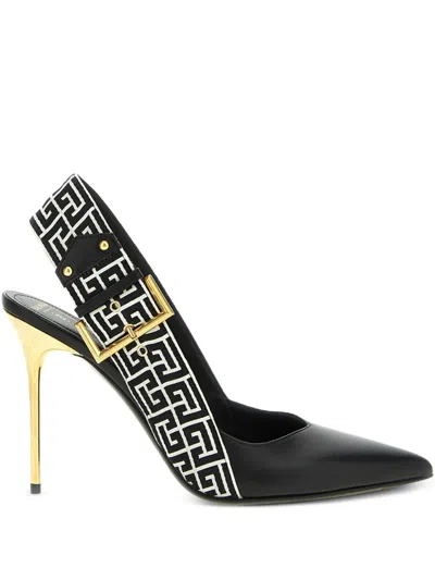 Balmain 95mm Signature Pb Monogram Slingback Heeled Pumps In Black