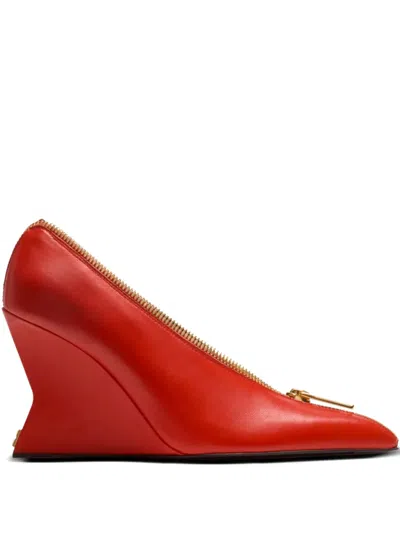Balmain 95mm Zip-detail Wedge Heeled Pumps In Red