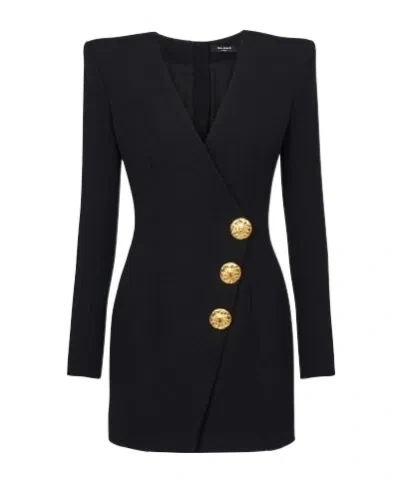 Balmain A Dress With A Low Collar With Decorative Buttons In 0pa Noir
