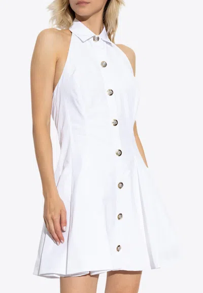 Balmain Flared Cotton-poplin Halter-neck Mini Shirt Dress In White
