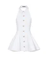Balmain Flared Cotton-poplin Halter-neck Mini Shirt Dress In White