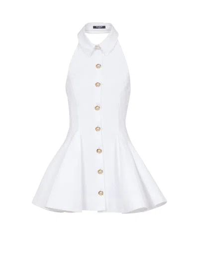 BALMAIN BALMAIN A-LINE BACKLESS POPLIN DRESS