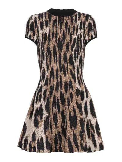Balmain A-line Leopard Print Jacquard Dress In Multi