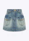 Balmain Denim Cargo Miniskirt In Blue